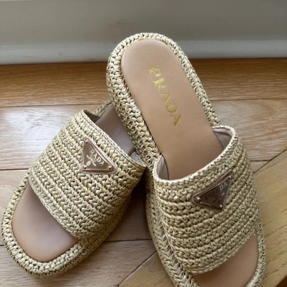 Prada Raffia Flatform Sandals - Picture 2 of 5